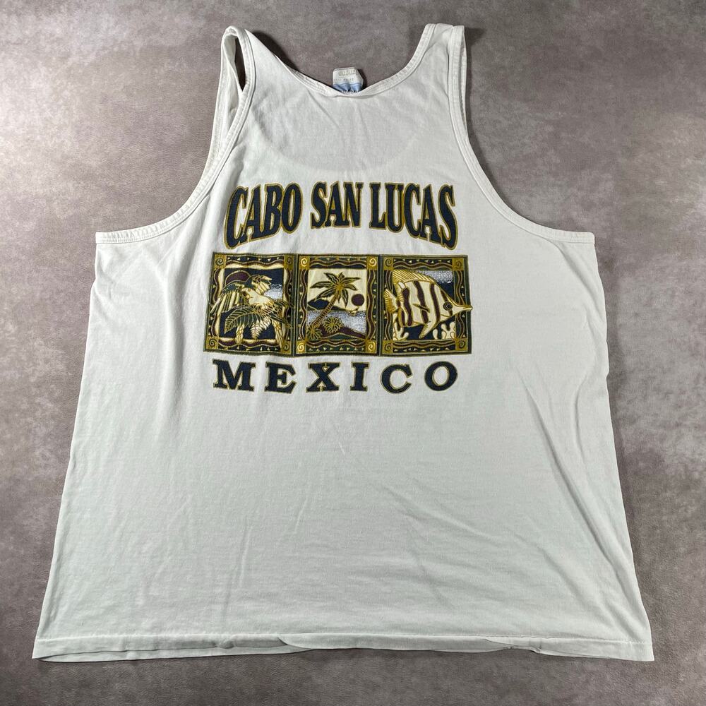 Vintage 90s Cabo San Lucas Mexico Tank Top Souvenir Beach Muscle Tee XL